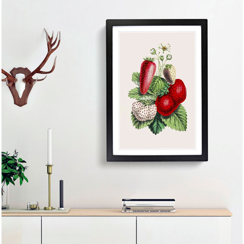 Wild Strawberry Illustration - Framed Print, 36cm H x 27cm W x 2cm D, Black Framed