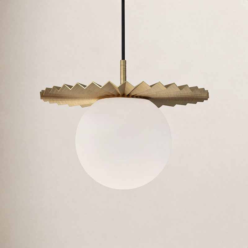 Luminaire suspendu sphère 1 lumière Carletta, Or brossé / verre opale mat, H 11,75 po x l 13,88 po x P 13,88 po
