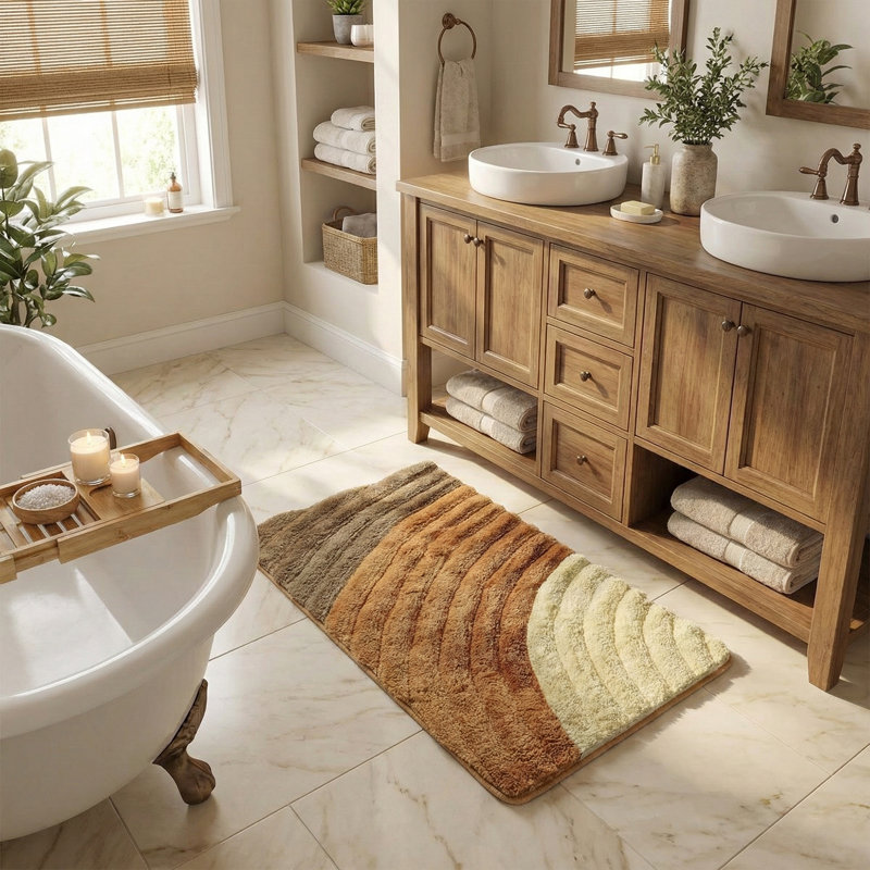 Tapis pour salle de bain antibactérien Volente, Caramel