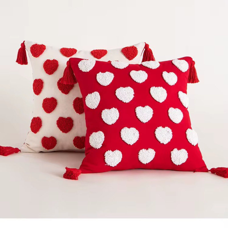 Valentines Day Pillow Cover, White/Red