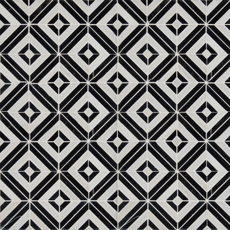 Geonoir Geometric 12 in. x 12 in. Polished Marble Mosaic Floor and Wall Tile, Geonoir