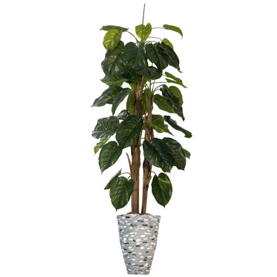 87'' Faux Devil's Ivy (Scindapsus Aureus) Tree in Wood Planter