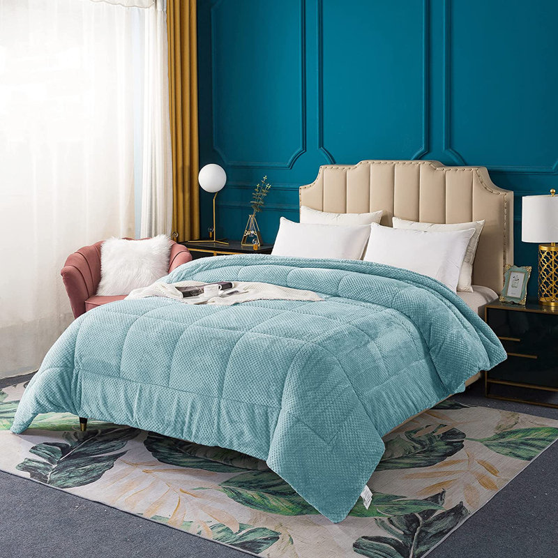  Édredon réversible en microfibre super doux et moelleux Sherpa, lavable à la machine, Édredon très grand, Bleu nuage