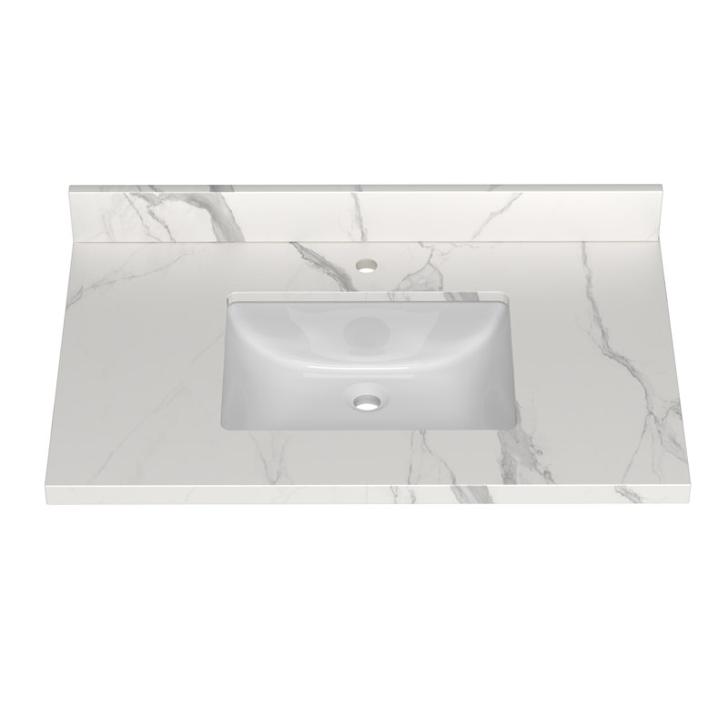 Plateau de meuble-lavabo simple 37 po en blanc avec lavabo