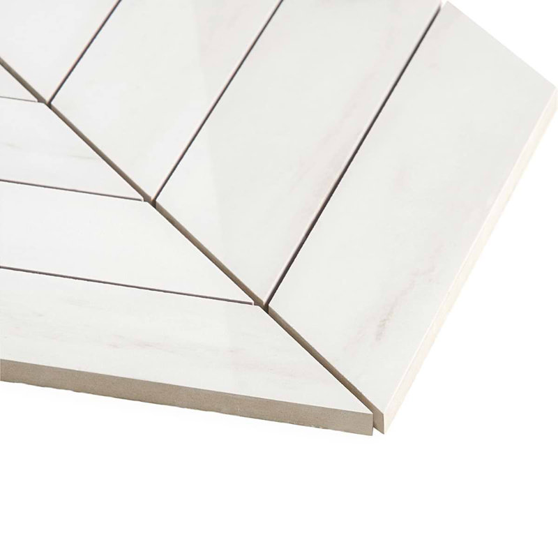 Dreamstone 2X8 Chevron Polished Porcelain Mosaic, Dolomite Snow