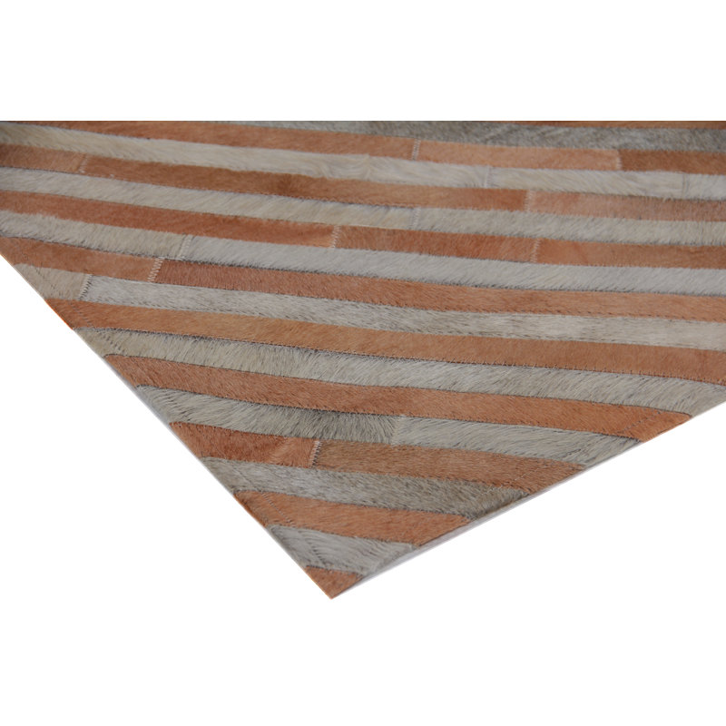 Natural Hide Cowhide Geometric Area Rug, Rectangle 5' x 8', Brown/Gray