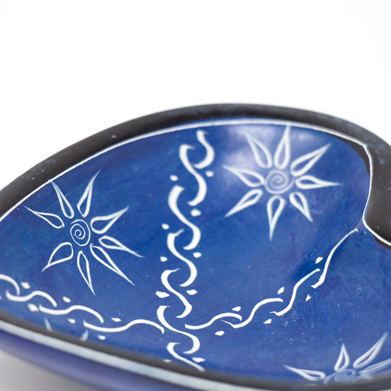 Petits bols en forme de cœur en pierre de savon avec motifs, ensemble de 3, bleu foncé