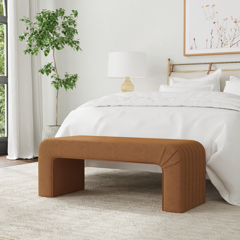 Ebern Designs Jayni Arch Channel Bench, Rust Orange Velvet