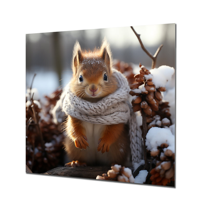 Mignon écureuil avec foulard dans la neige V - art mural en métal animal écureuil, H 29 po x l 29 po x P 1,5 po