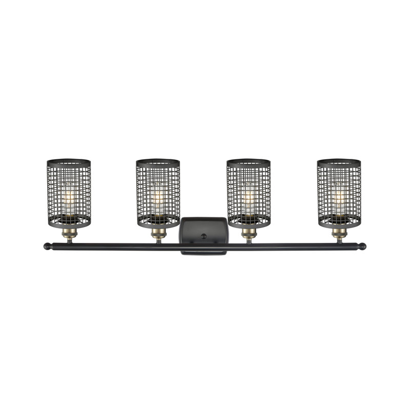 Éclairage pour meuble-lavabo à 4 lumières à intensité variable Peraza, Noir mat, Laiton antique noir