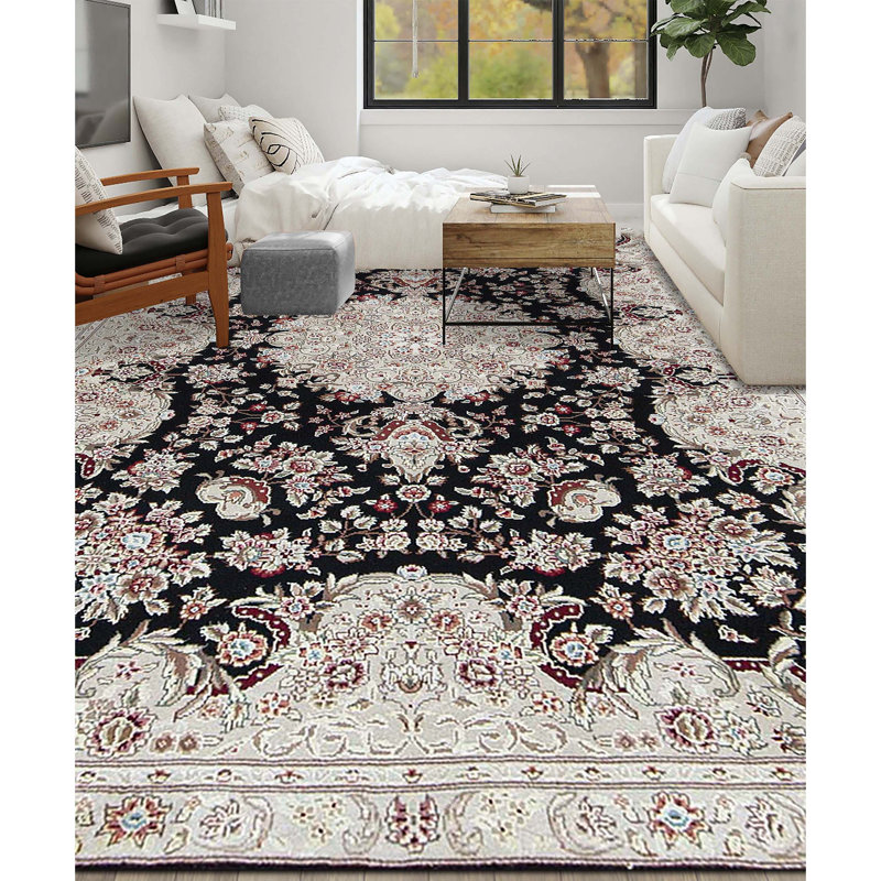 Hand-Knotted High-Quality Black and Taupe Area Rug