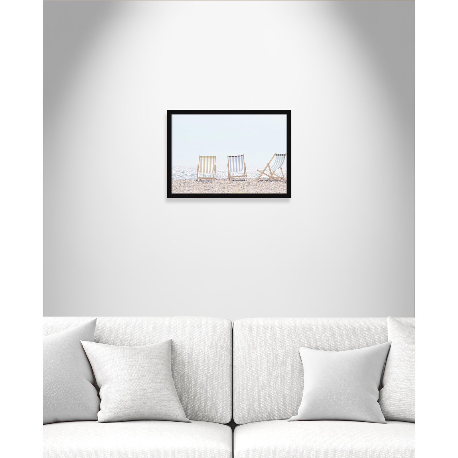 Beach Chairs Framed On Paper by Leah Straatsma Print, 17" H x 23" W x 1.25" D, Satin Black