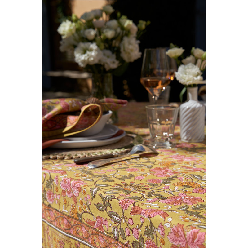 Damaris Tablecloth - Pink/Mustard - 71" x 142", 142" L x 71" W