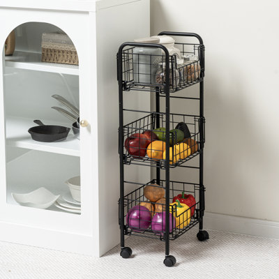 3 Tier Kitchen Bar Black Utility Rolling Cart