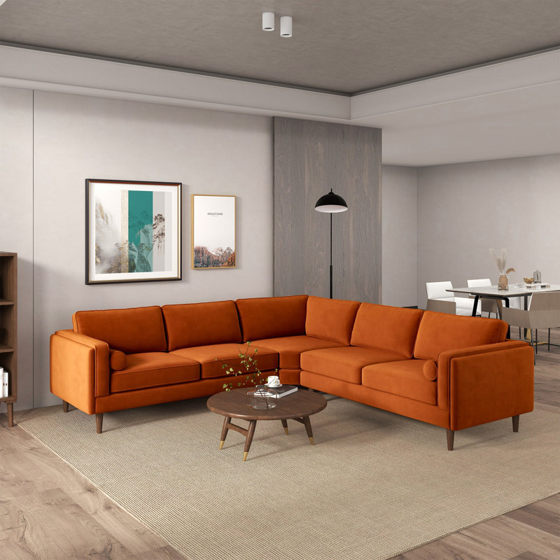 Canapé d'angle modulaire en tissu, Velours orange