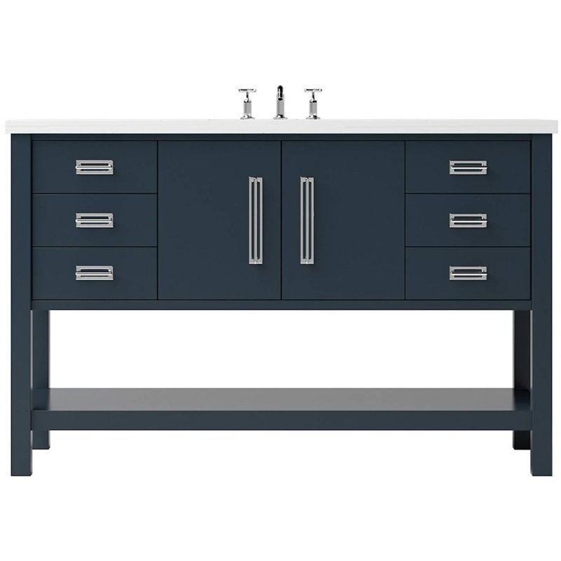 Kiawah Single Extra Wide Bath Vanity, Hague Blue, Polished Chrome, 60"