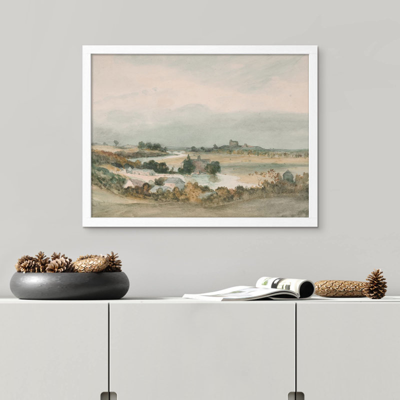 "Paysage champêtre" sur papier, Blanc, H 12 po x l 16 po
