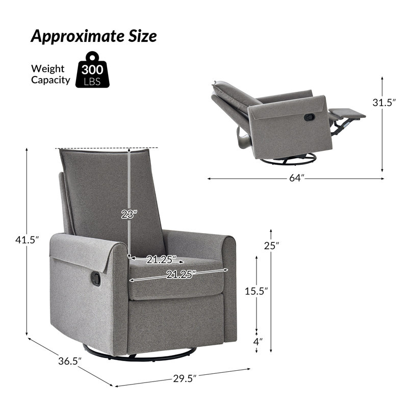 Fauteuil inclinable manuel, pivotant et berçant de 29,5 po Keech, Gris