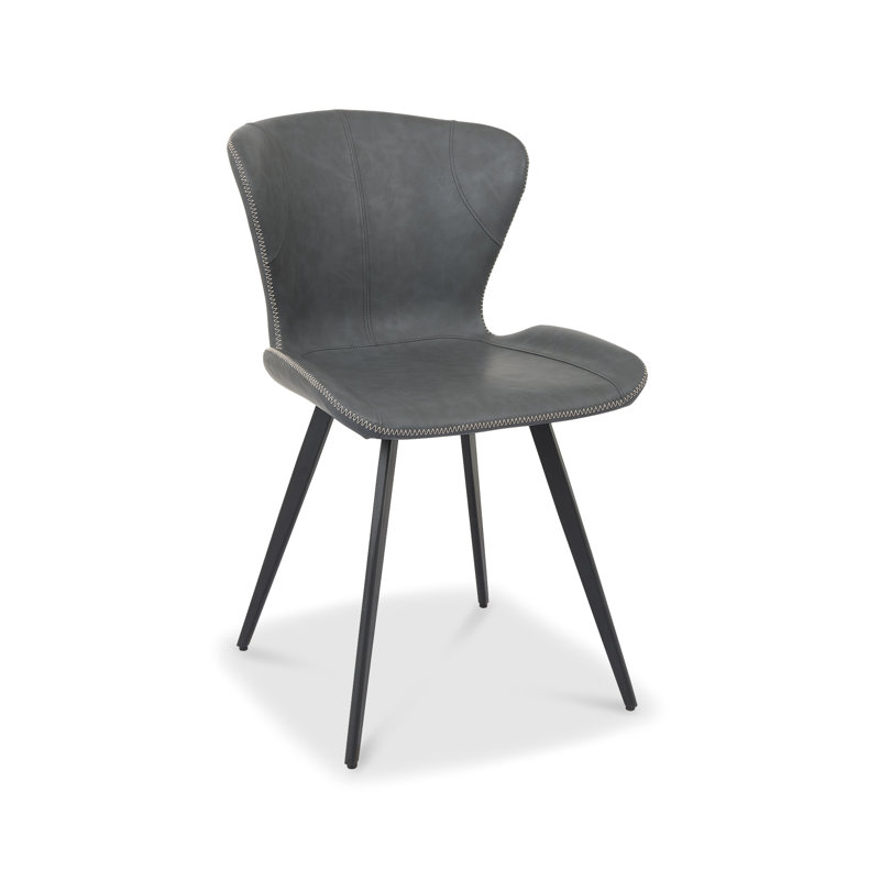 GARCIA UPHOLSTERED CHAIR - VINTAGE FAUX LEATHER - BLACK SAND POWDER COATED LEGS (PAIR), Dark Grey