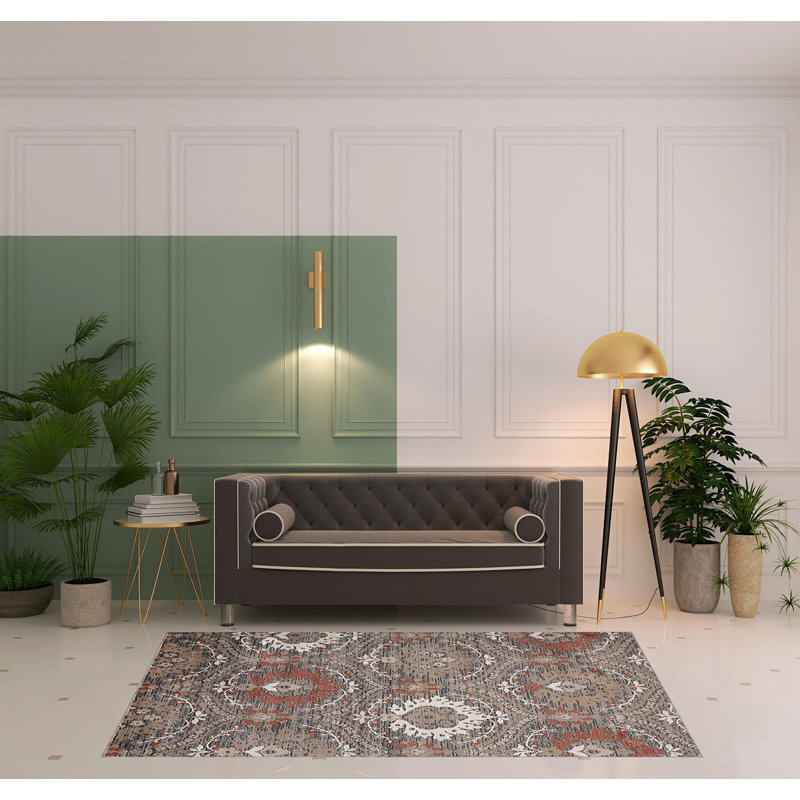 Damask Indoor Rug, Rectangle 5' x 8'