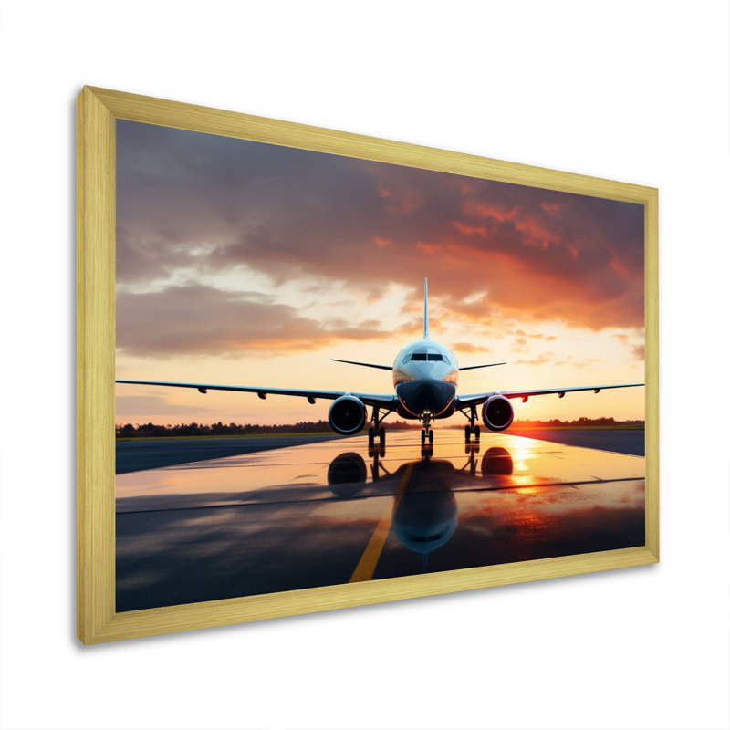 Photo prête à décoller de l'avion - impressions sur toile modernes, H 24 po x l 32 po x P 1 po, Cadre doré à une seule photo
