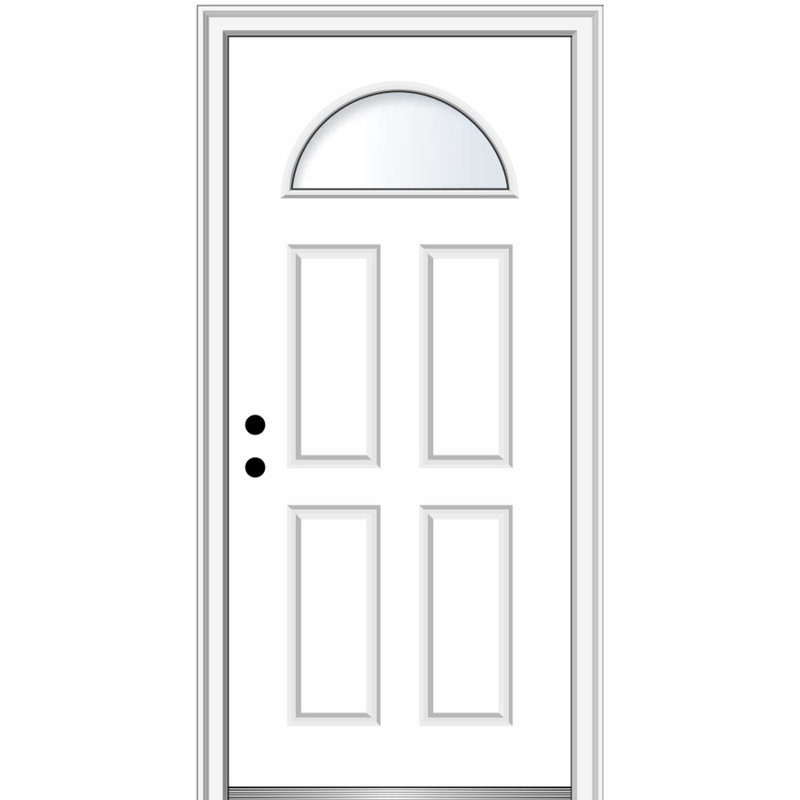 Portes d’entrée pré-raccrochées à 4 panneaux en acier de soleil 0,25 lite, S'ouvre à gauche vers l'intérieur