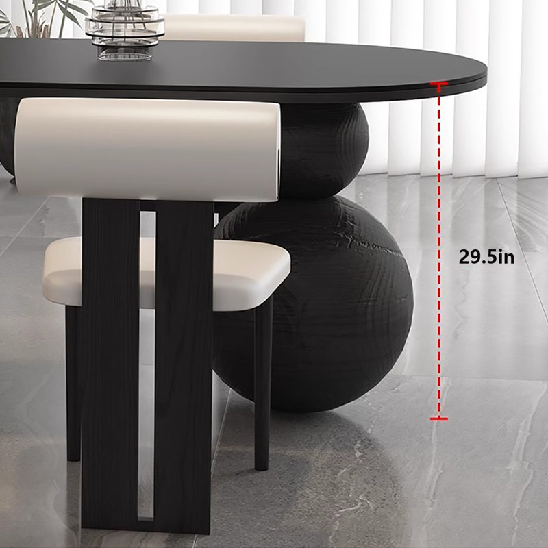 Table de salle à manger demi-ronde de style ancien, Noir, noir, noir, noir, H 29,5 po x L 70,9 po x l 31,5 po