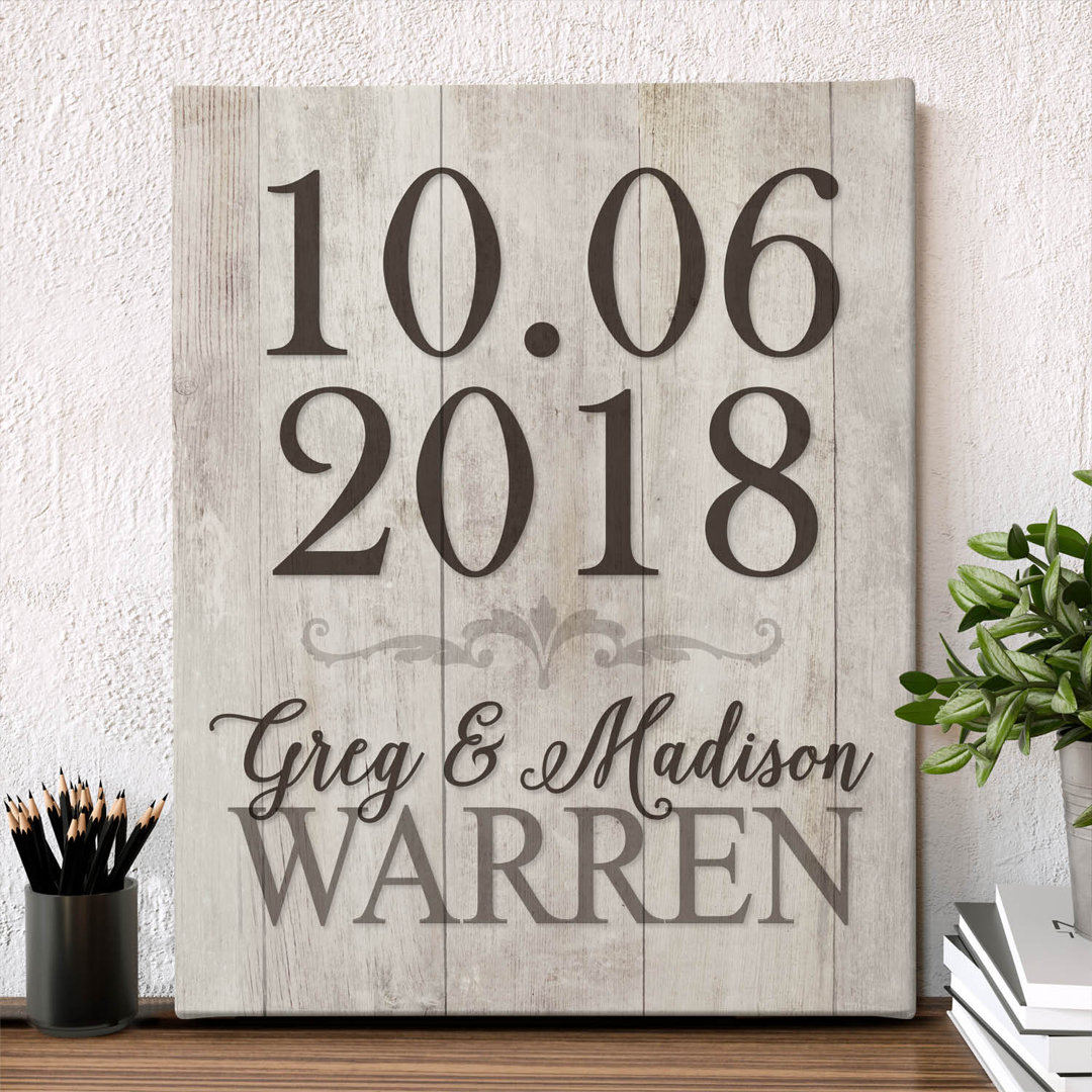 Special Date Canvas Print With Custom Names And Date Printed | Great Wedding, Anniversary Or Housewarming Gift | Wall Art Decoration For Kitchen, Hallway Or Family Room | Ready To Hang | Rectangle Trinx