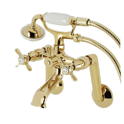 Kingston Brass Kingston Three-Handle 2-Hole Tub Wall Mount Clawfoot Tub Faucet with Hand Shower