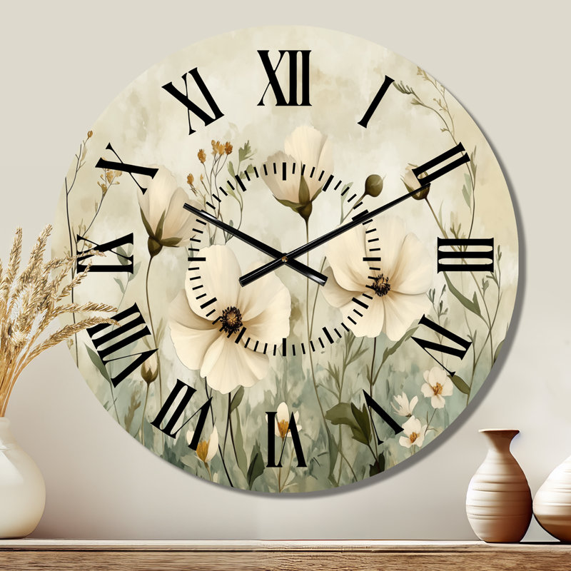 Horloge murale en métal neutre neutre Wildflowers, Petit