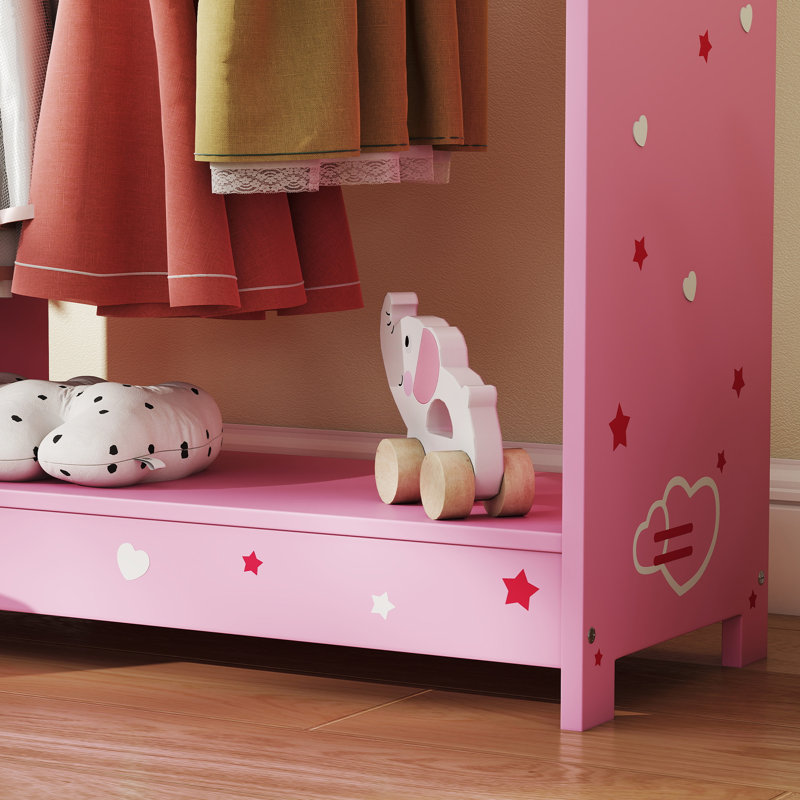 AIYAPLAY Kids Clothes Rail, Kids Wardrobe with Mirror, for Girls, Pink