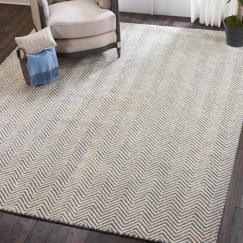 Tapis bleu clair / ivoire touffeté à la main Caitlynne, Rectangle 3 pi 9 po x 5 pi 9 po