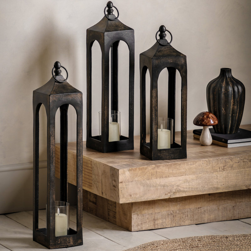 Aluminium 80% / Glass 20% Tabletop Lantern, 77" H x 15.5" W x 15.5" D