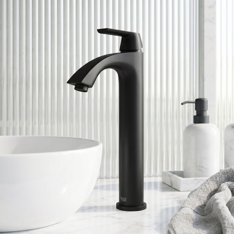 Linus 12" H Single Handle Vessel Sink Bathroom Faucet , Matte Black, Drain Assembly Not Included