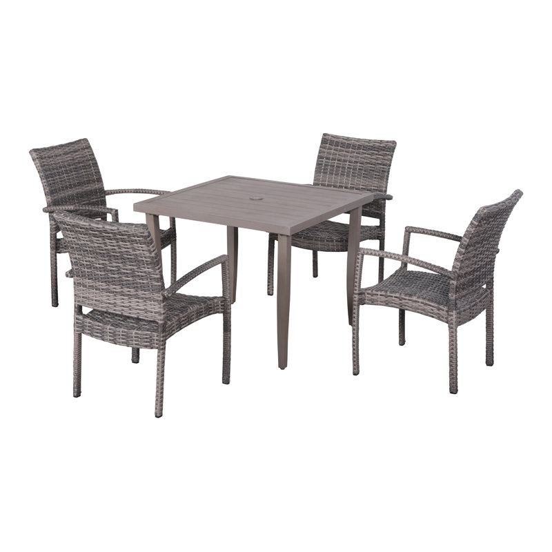 Alezandro 4 - Person Premium All-Weather Wicker Patio Dining Set with Square Table, 31" H x 36" W x 36" L