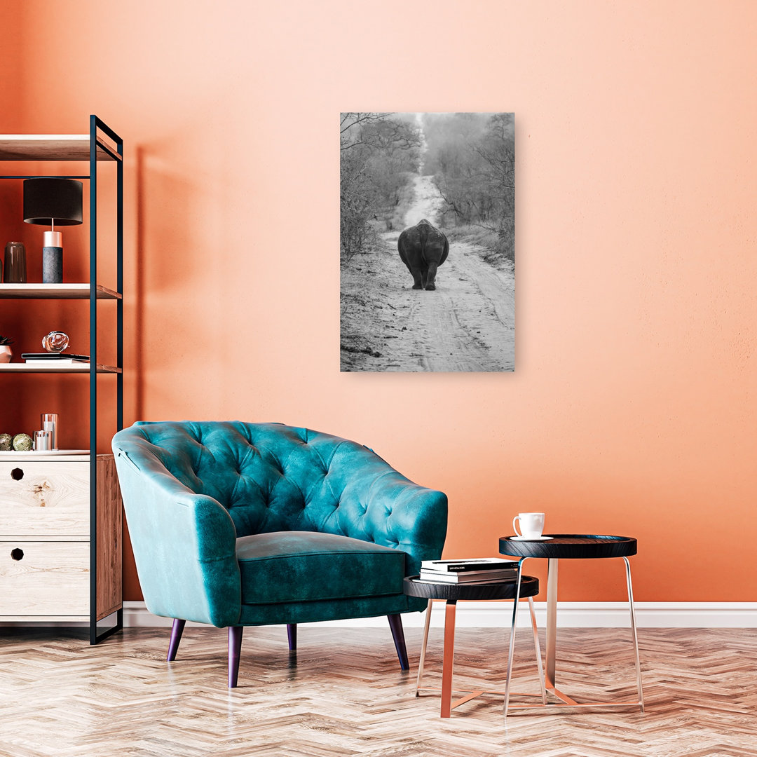 African Rhino Path Serene Abstract Contemporary Animal Forest Wall Art Print