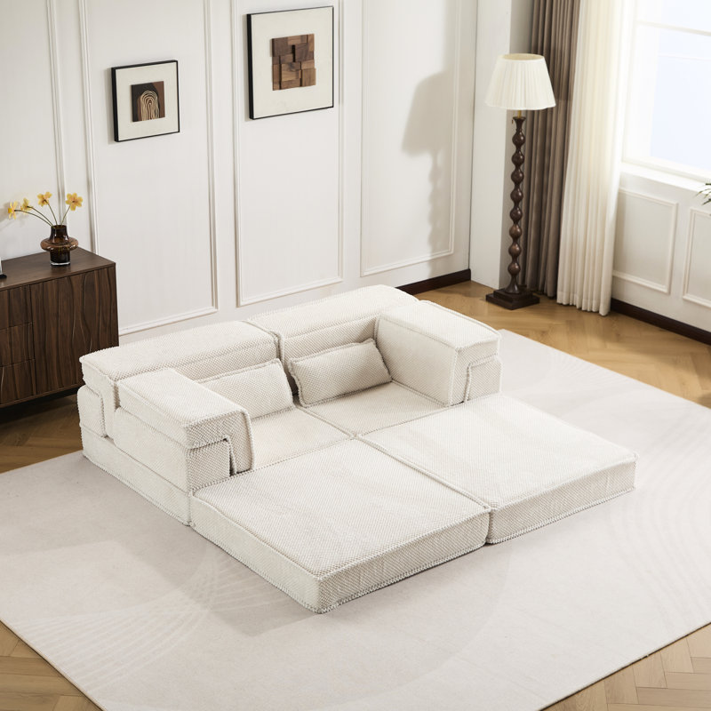 Canapé modulaire Diy Boneless, Tissu blanc, H 26,13 po x l 39,4 po x P 76,68 po