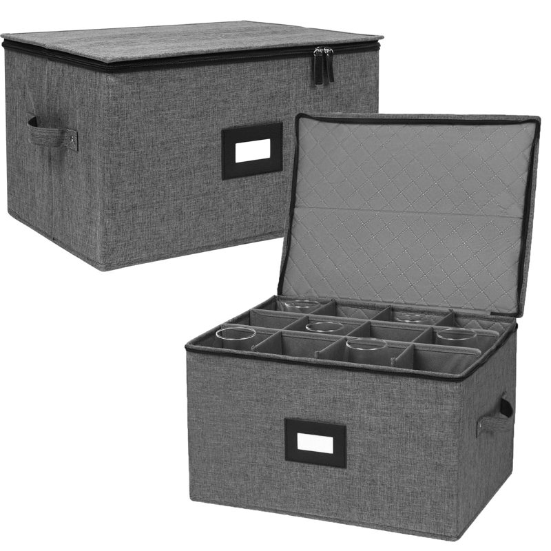 2 Pack Wine Glass Storage, Stemware Storage Containers Cases, Glassware Storage For 24 Crystal Storage And Transport, Hard Top, Grey