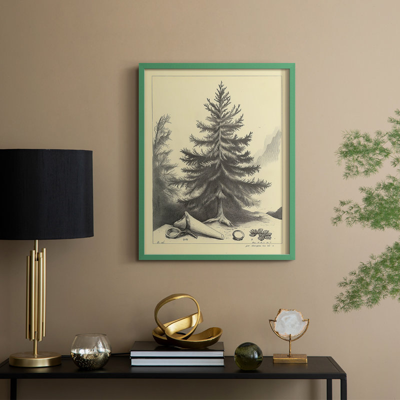 Reproduction d'art encadrée de Noël, Vert, H 21 po x l 17 po