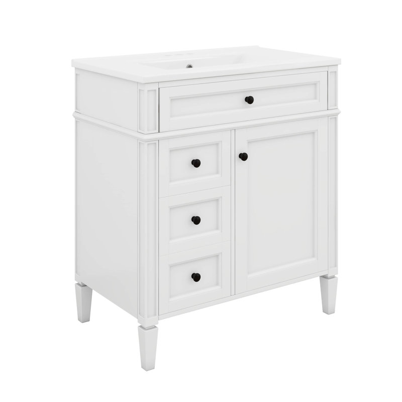 30" Freestanding Bathroom Vanity With Top Sink, Modern Undermount Bathroom Sink Cabinet With 2 Drawers And A Tip-Out Drawer