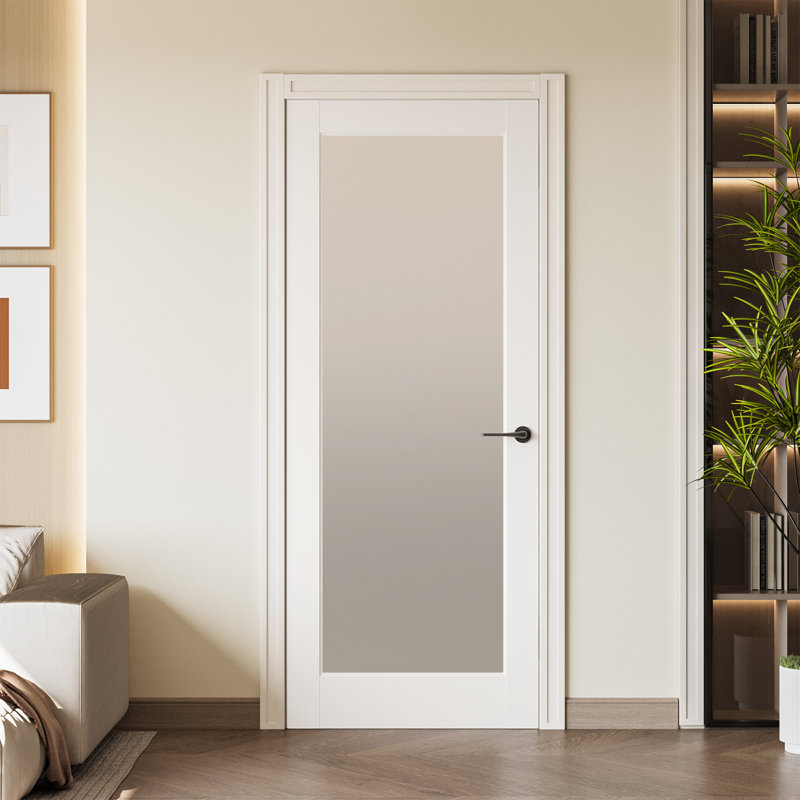 Primed Frosted Glass 1-Lite Solid Wood Slab Door Without Frame and Hardware Kit, 24" x 80"