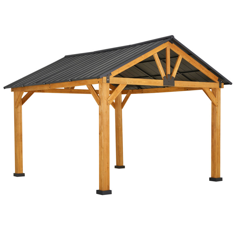 Large Natural Wood and Steel Outdoor Patio Gazebo