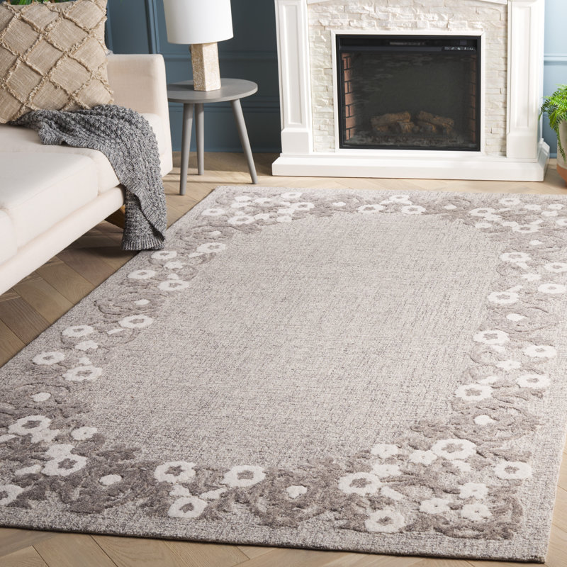 Tapis floral en coton touffeté à la main Lycan, Rectangle 8 pi x 10 pi