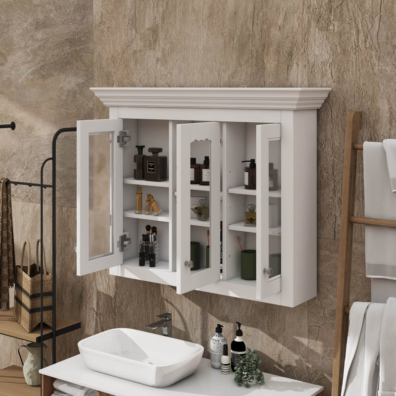 Armoire à pharmacie de 35 po avec miroir, 5 tablettes fermées et réglables, armoire de rangement murale avec portes en verre