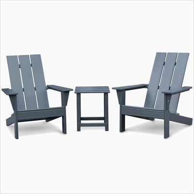 Outdoor Adirondack Chair Set Of 2 And Table Set,HDPE All-Weather Fire Pit Chair,  Ergonomic Design