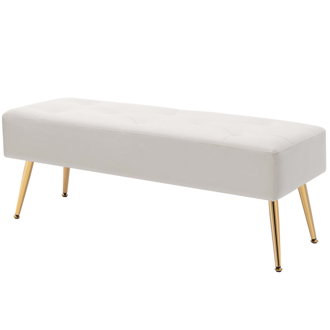 Brantley Modern Tufted Leather Bench, 44" Wide with Metal Legs Mercer41 