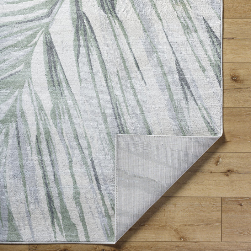 Rectangle Jenkintown Floral Machine Woven Polypropylene Area Rug in Cream/Medium Green/Light Gray/Charcoal