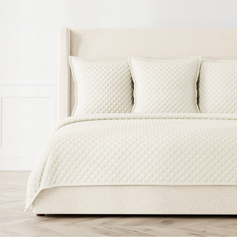 Double Diamond Coverlet, Queen Coverlet + 2 Euro Shams, Ivory