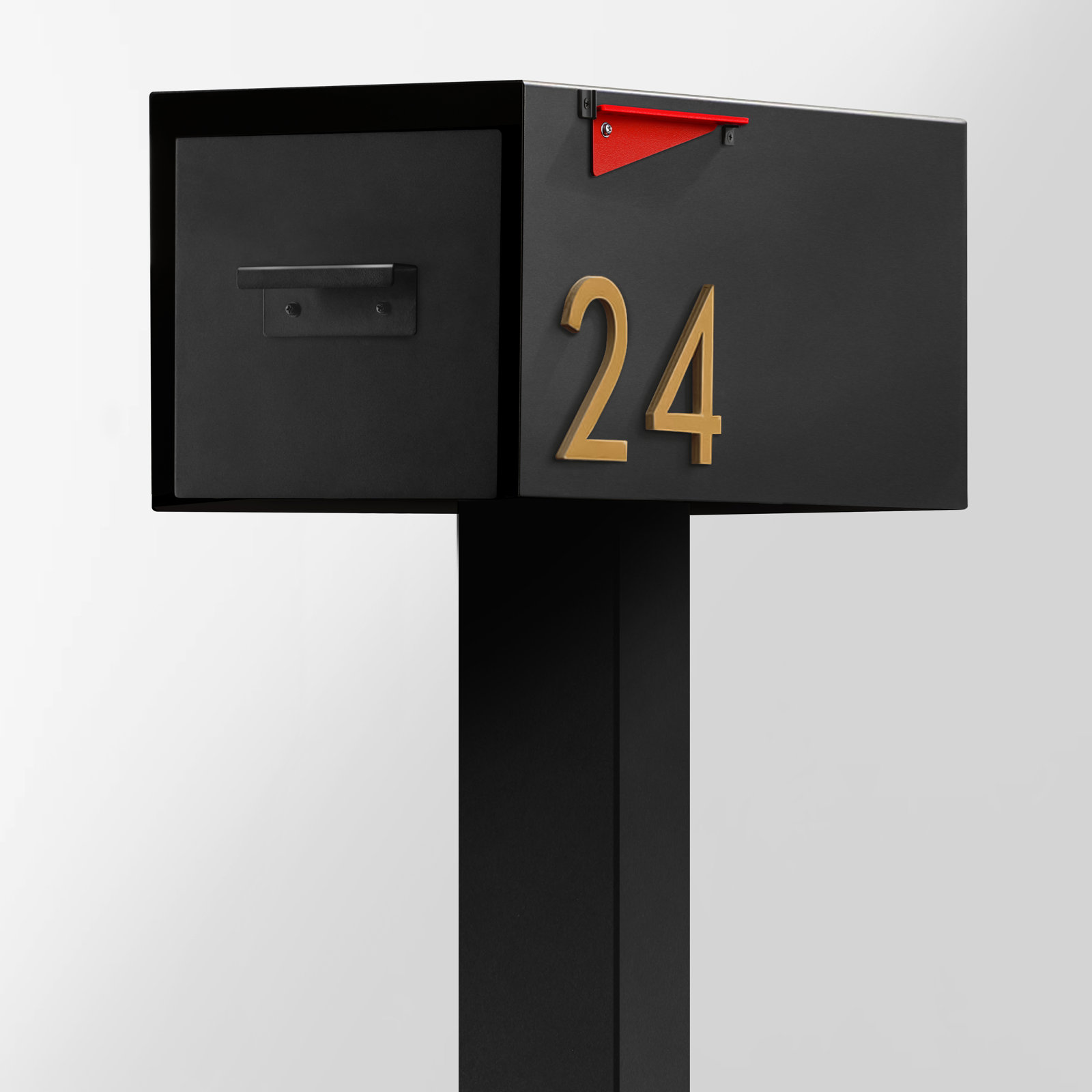 Post-Mounted Steel Mailbox, Black/Brass, Yes