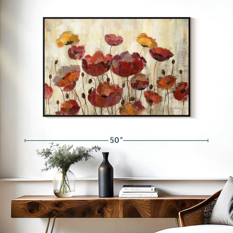 Coquelicots sous la pluie, Cadre flottant noir, 40 po x 27 po